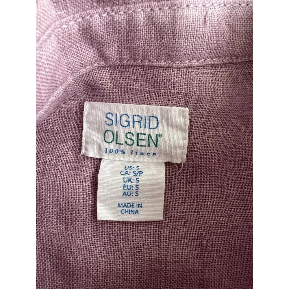 Sigrid Olsen Roll Tab Sleeve Button-Up Blouse 100% Linen Lilac Purple S - Picture 8 of 9